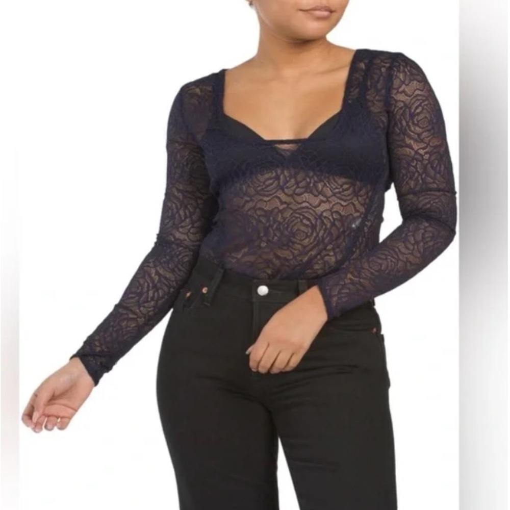Free People-Elegant Navy Lace Women’s -In my head Bodysuit- XS - Runs Big!!